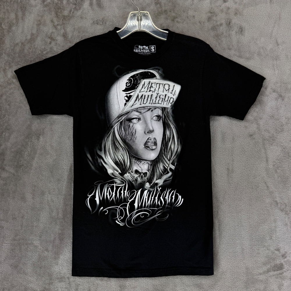 Metal Mulisha Womens Small Black Graphic Tee Tattooed Girl Skull Motocross Shirt